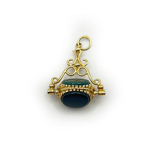Antique Victorian Agate +  9ct Yellow Gold Spinner Fob Charm