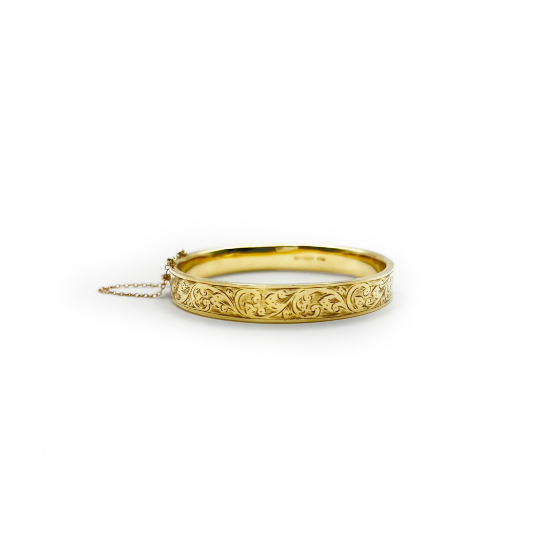 Antique Victorian Engraved Bangle - 9ct Yellow Gold  - 7.25"