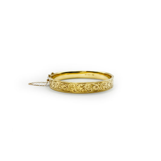 Antique Victorian Engraved Bangle - 9ct Yellow Gold  - 7.25"