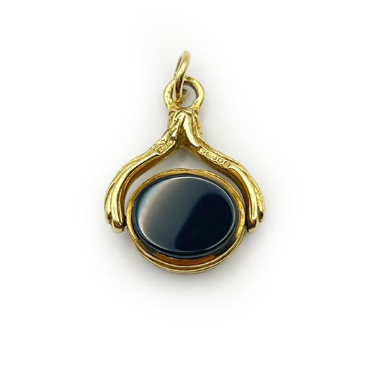 Vintage Carnelian + Onyx + 9ct Yellow Gold Spinner Fob Charm