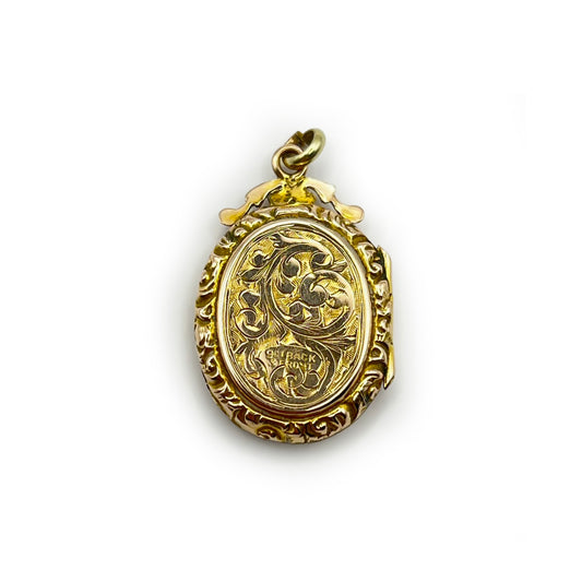 Antique Victorian Engraved Oval Locket - 9ct Rose Gold