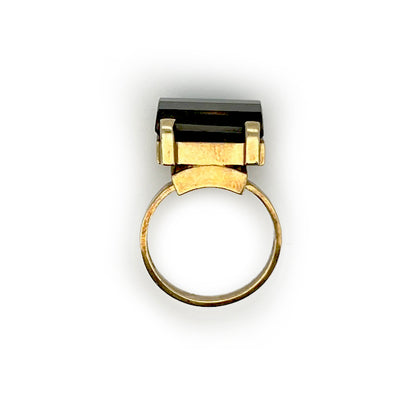 Vintage Jumbo Smoky Topaz + 9ct Yellow Gold Cocktail Ring - Sz. 6