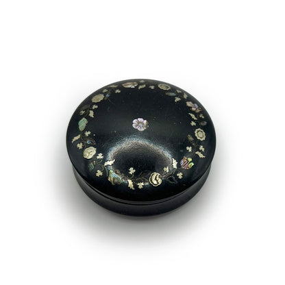 Antique Black Bakelite Box w/ Mother of Pearl and Silver Inlay