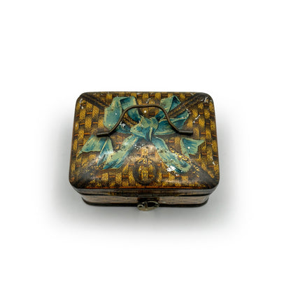 Vintage Tin Box w/ Trompe l'oeil Ribbon + Basket