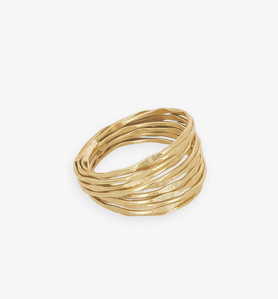 Morgan Brass Multi-Layer Organic Textured Ring - 18k Gold Plated - Size 8