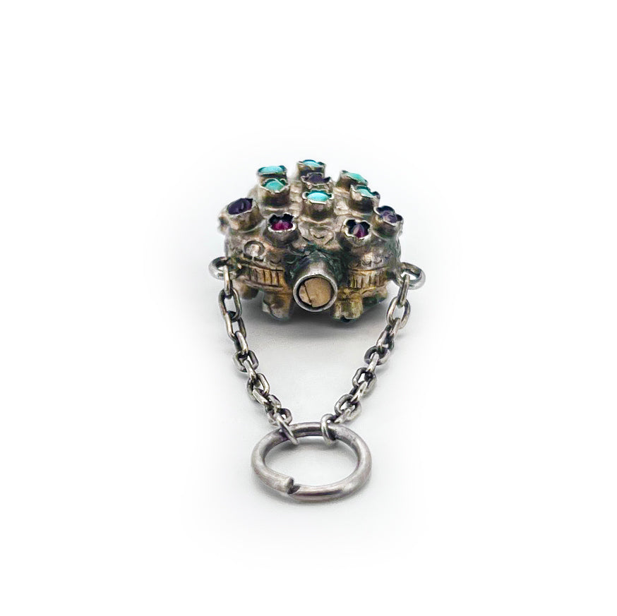 Antique Victorian Turquoise + Garnet + Gilt Silver Heart Perfume Charm