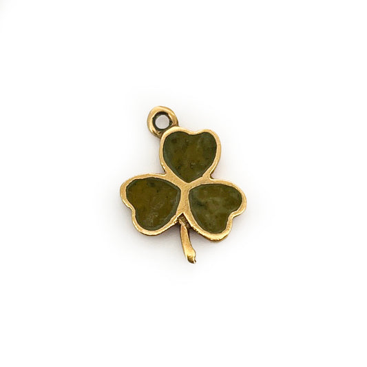 Vintage Green Marble + 9ct Yellow Gold Clover Charm