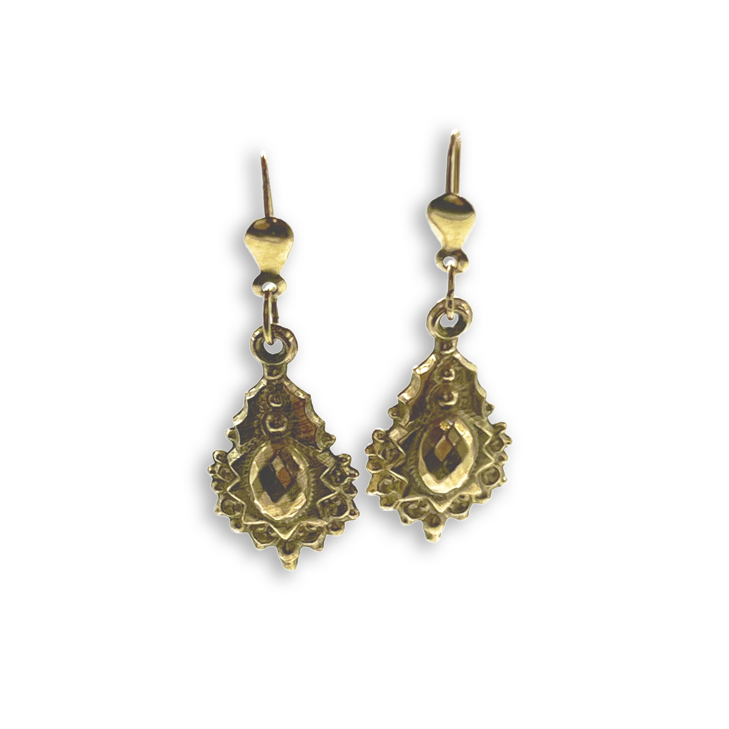 Vintage 'Picture Frame' 9ct. Yellow Gold Hook Earrings