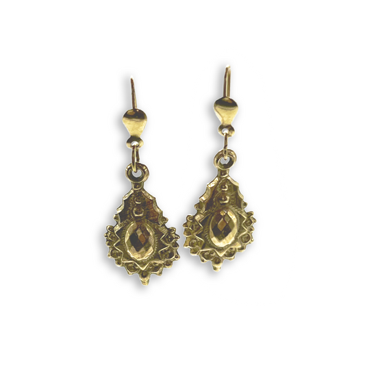 Vintage 'Picture Frame' 9ct. Yellow Gold Hook Earrings