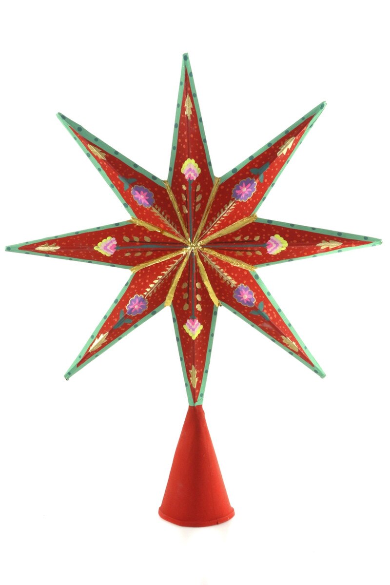 YULETIDE CHEER DIMENSIONAL TREE TOPPER - RED + GOLD