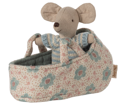Pre-Order: Mid September - Baby Mouse in Carry Cot - Blue