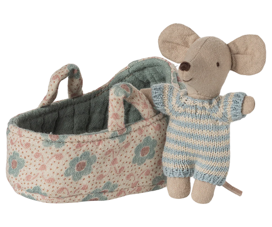 Pre-Order: Mid September - Baby Mouse in Carry Cot - Blue