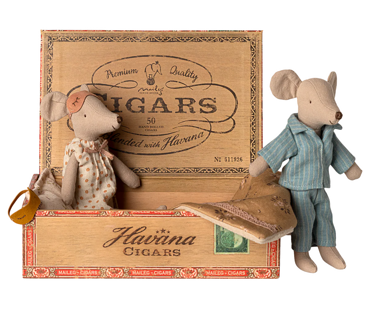 Mum + Dad Mice in Cigar Box