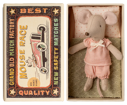 Pre-Order: Mid November - Little Sister Mouse in Matchbox - Pink Checkered