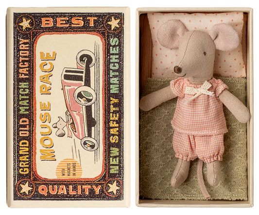 Pre-Order: Mid November - Little Sister Mouse in Matchbox - Pink Checkered