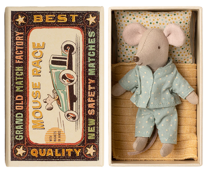 Pre-Order: Mid November - Little Brother Mouse in Matchbox - Blue with Dots