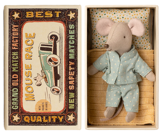 Pre-Order: Mid November - Little Brother Mouse in Matchbox - Blue with Dots