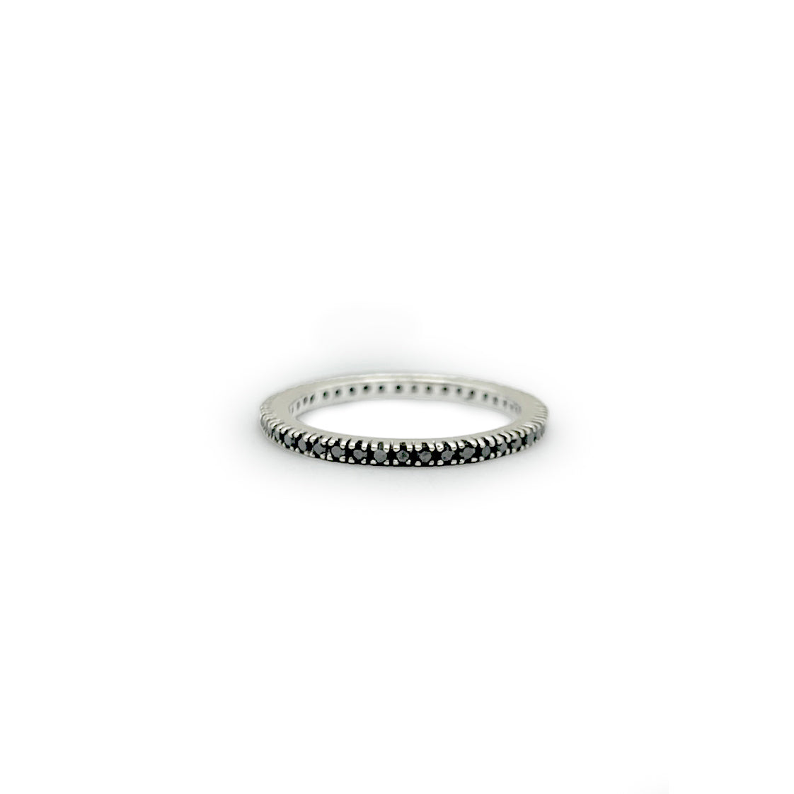 Vintage Black Diamond + 14K White Gold Eternity Band - Sz. 7