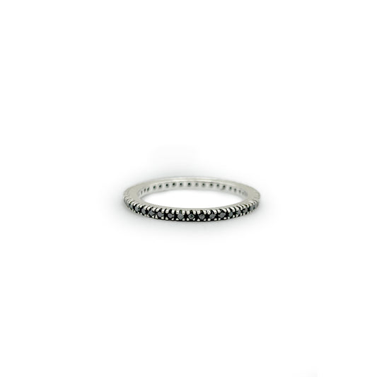 Vintage Black Diamond + 14K White Gold Eternity Band - Sz. 7