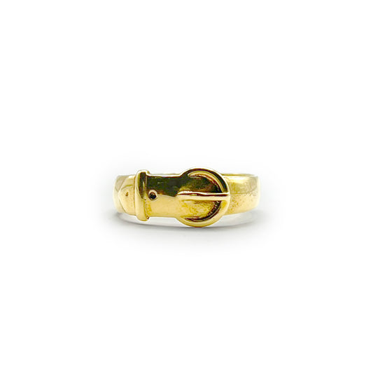 Vintage Medium Round Buckle Ring - 9ct Yellow Gold - Sz. 10.5