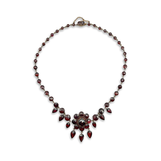 Antique Victorian Garnet Princess Garnet Gold Lavalier Necklace - 15"L