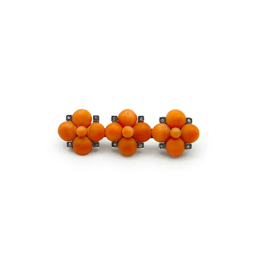 Antique Victorian Coral + Diamond Brooch