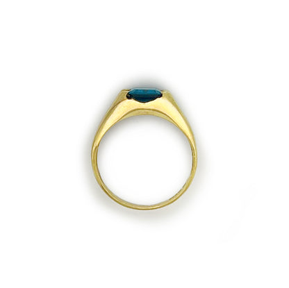 Vintage Blue Topaz + 9ct Yellow Gold Modern Ring - Sz. 9.5