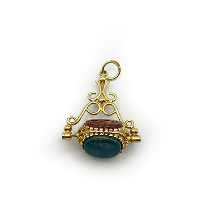 Antique Victorian Agate +  9ct Yellow Gold Spinner Fob Charm