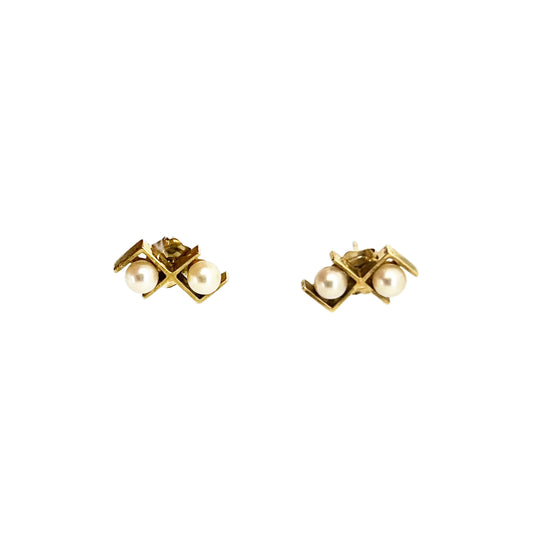Vintage Pearl + 9ct Yellow Gold Mod Earrings