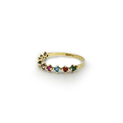Vintage Rainbow Zirconia + 9ct Yellow Gold Ring - Sz. 8