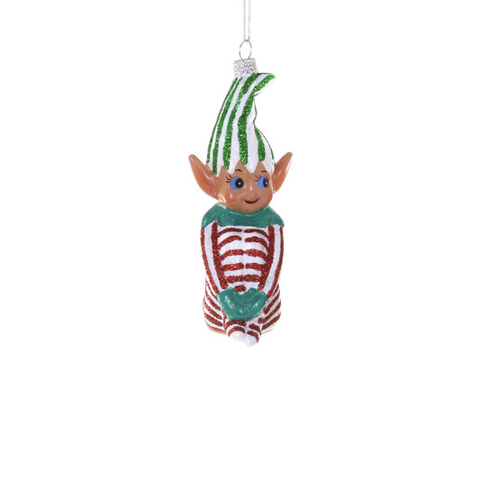 KNEE HUGGING ELF ORNAMENT - RED