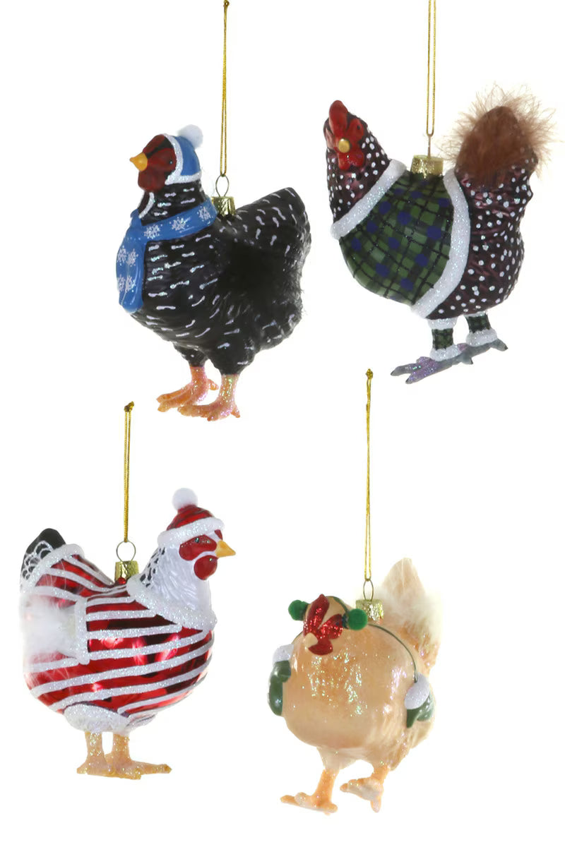 SINGLE - HOLIDAY HENS ORNAMENT - 4 ASST'D