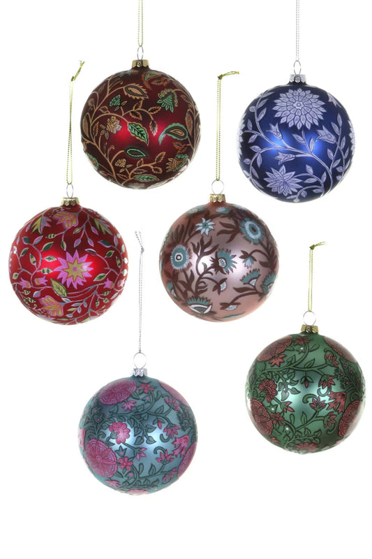 SINGLE - BLOCK PRINT BAUBLE ORNAMENT - 6 ASST'D