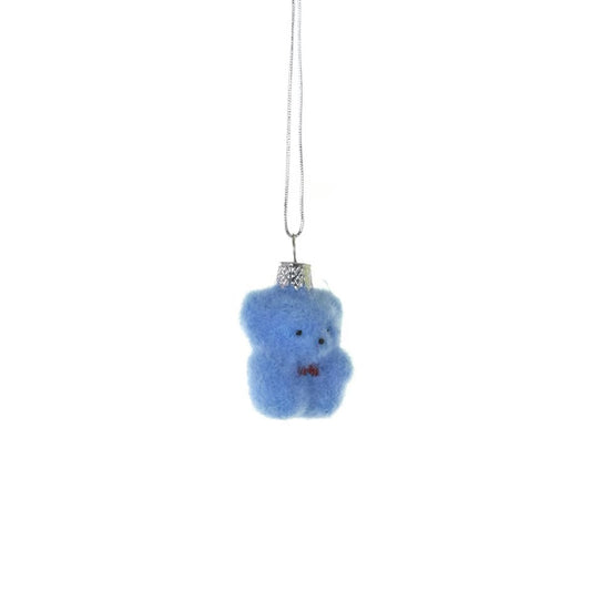 TINY FLOCKED BEAR ORNAMENT - BLUE