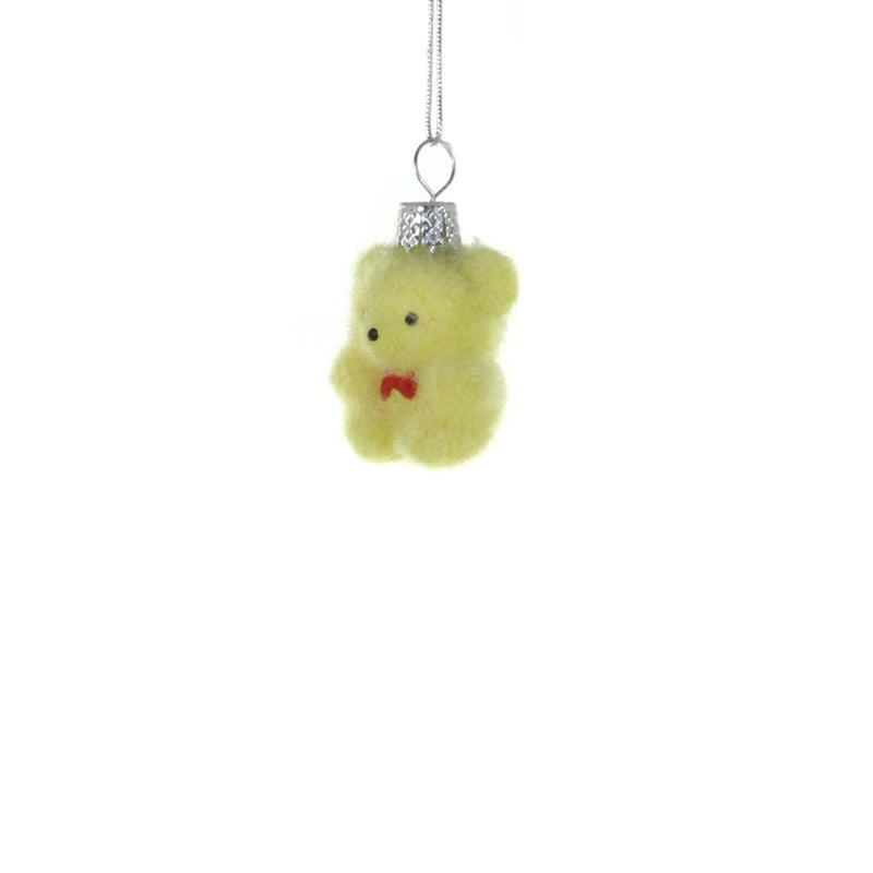 TINY FLOCKED BEAR ORNAMENT - LIME GREEN