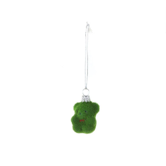 TINY FLOCKED BEAR ORNAMENT - DARK GREEN