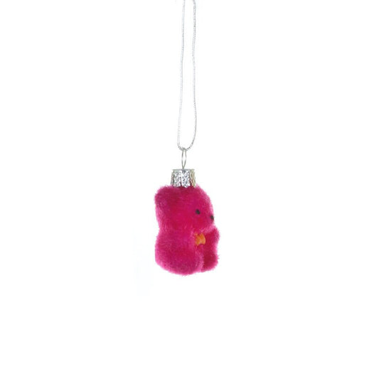 TINY FLOCKED BEAR ORNAMENT - HOT PINK