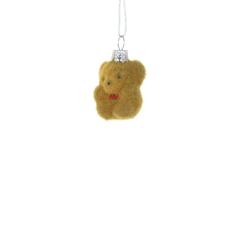 TINY FLOCKED BEAR ORNAMENT - YELLOW