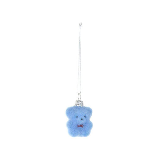 TINY FLOCKED BEAR ORNAMENT - LIGHT BLUE