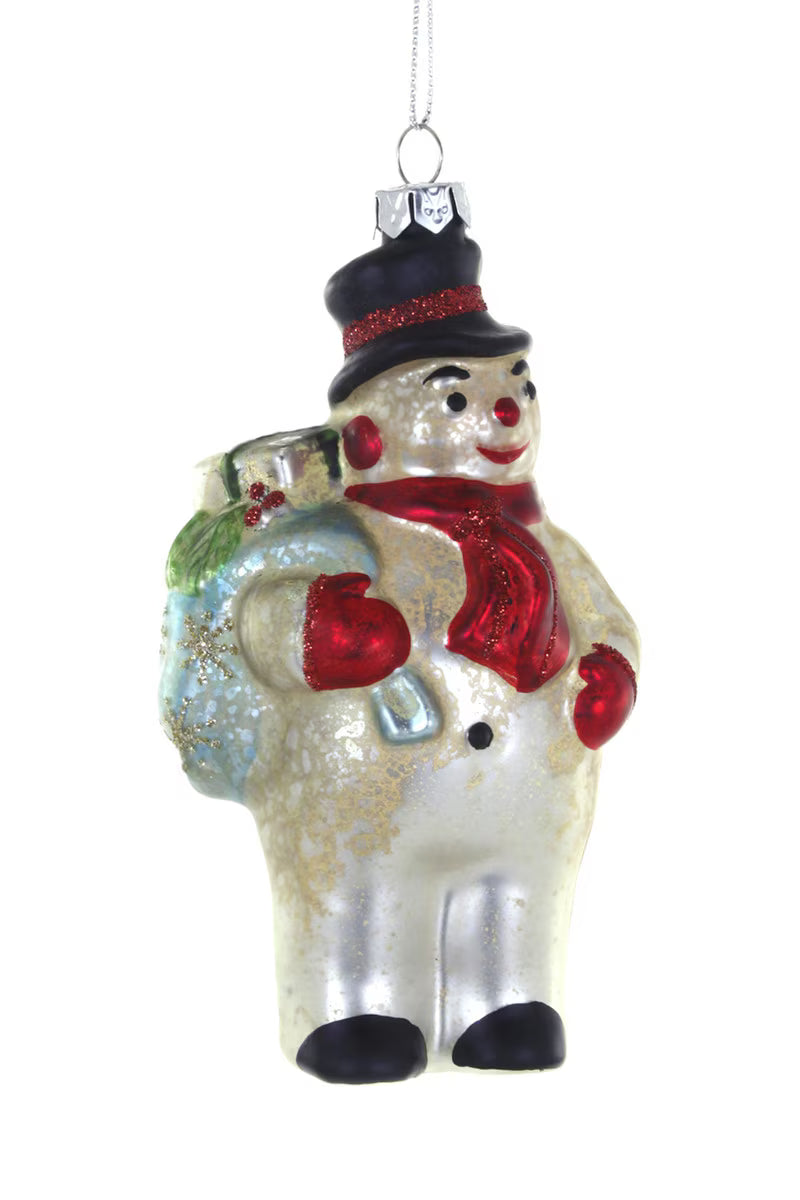 VINTAGE SNOWMAN GIFT BEARER ORNAMENT