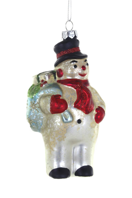 VINTAGE SNOWMAN GIFT BEARER ORNAMENT