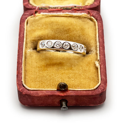 Vintage Bezel-Set Diamond + Platinum Half Eternity Ring - Sz. 8