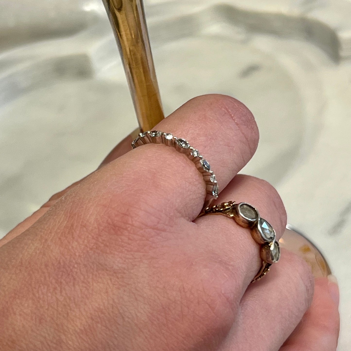 Vintage Mixed Diamond + 14k White Gold Half Eternity Ring - Sz. 6.25