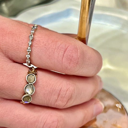 Vintage Mixed Diamond + 14k White Gold Half Eternity Ring - Sz. 6.25