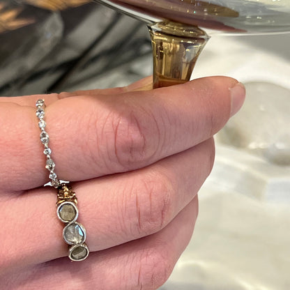 Antique Isabelina 3 Diamond + 18ct Yellow Gold Floral Ring - Sz. 6