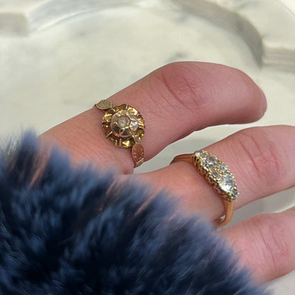 Antique Edwardian Diamond + 18k Yellow Gold Ring - Size 7.5