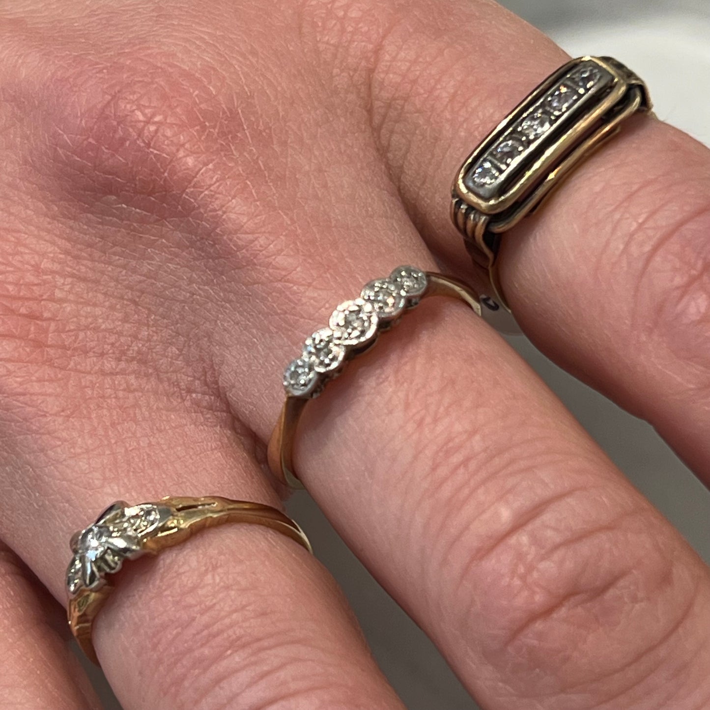 Antique Art Deco 5 Diamond + 14k Yellow Gold Ring - Sz. 6.5