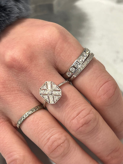Vintage Bezel-Set Diamond + Platinum Half Eternity Ring - Sz. 8