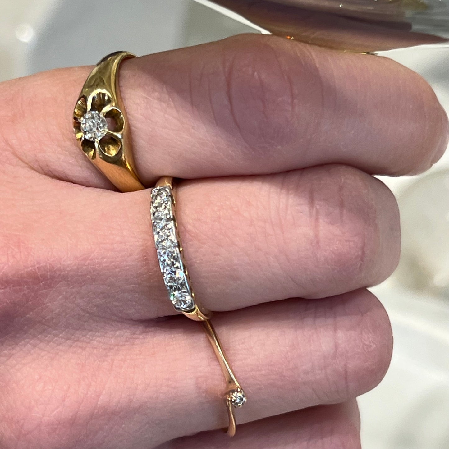 Antique Victorian Diamond + 18ct Yellow Gold + Platinum Five Stone Ring - Sz. 7.25
