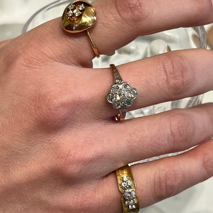 Vintage Diamond + 18ct. Yellow Gold Abstract Ring - Sz. 7
